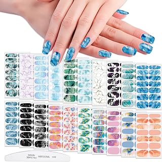 WOKOTO 20 Sheets Colorful Marble Pattern Nail Polish Strips with 1pc Nail File Nail Art Stickers Decals Full Nail Wraps for Women Girls Gradient Mix-Color Nail Polish Stickers Manicure Accessories