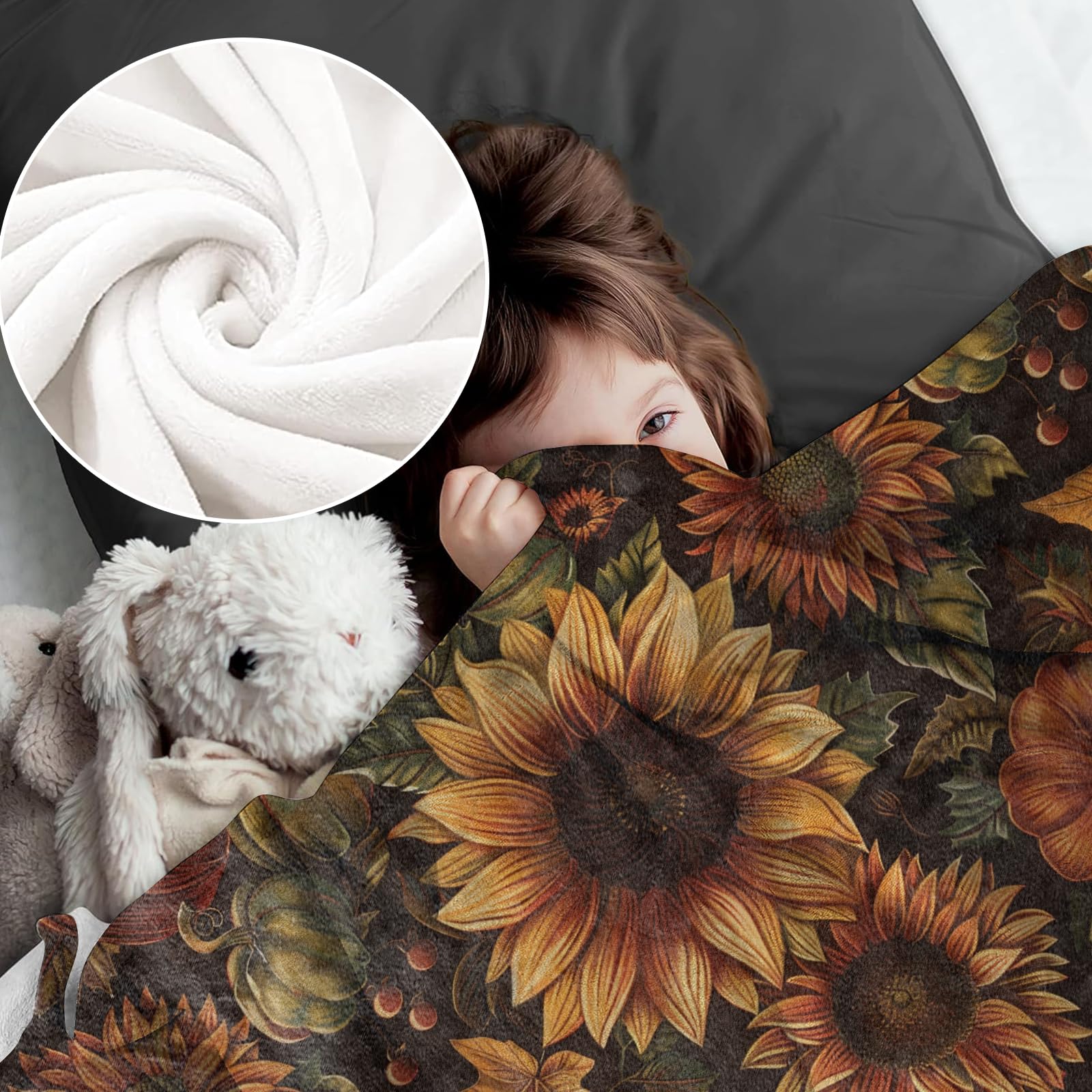 VANZEV Vintage Sunflower Flannel Fleece Blanket - 40x50 Inches, Ultra-Soft Throw For Home & Gifts