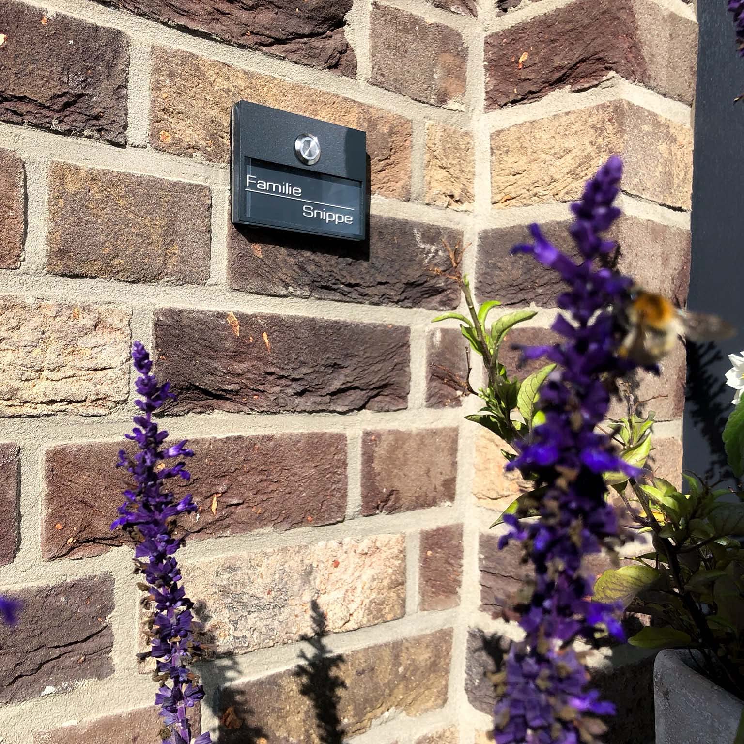 Metzler campanello esterno inox LED con incisione 3D antracite RAL 7016 IP67 montaggio flessibile placca acrilico antigraffio facile installazione 10 anni disponibilità ricambi visibilità notturna