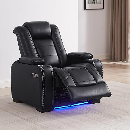 Miniatura 14 de THSUPER Sofá reclinable de cuero marrón para sala de estar, juegos de muebles con almacenamiento de brazos y reposacabezas eléctrico, juego de sofá