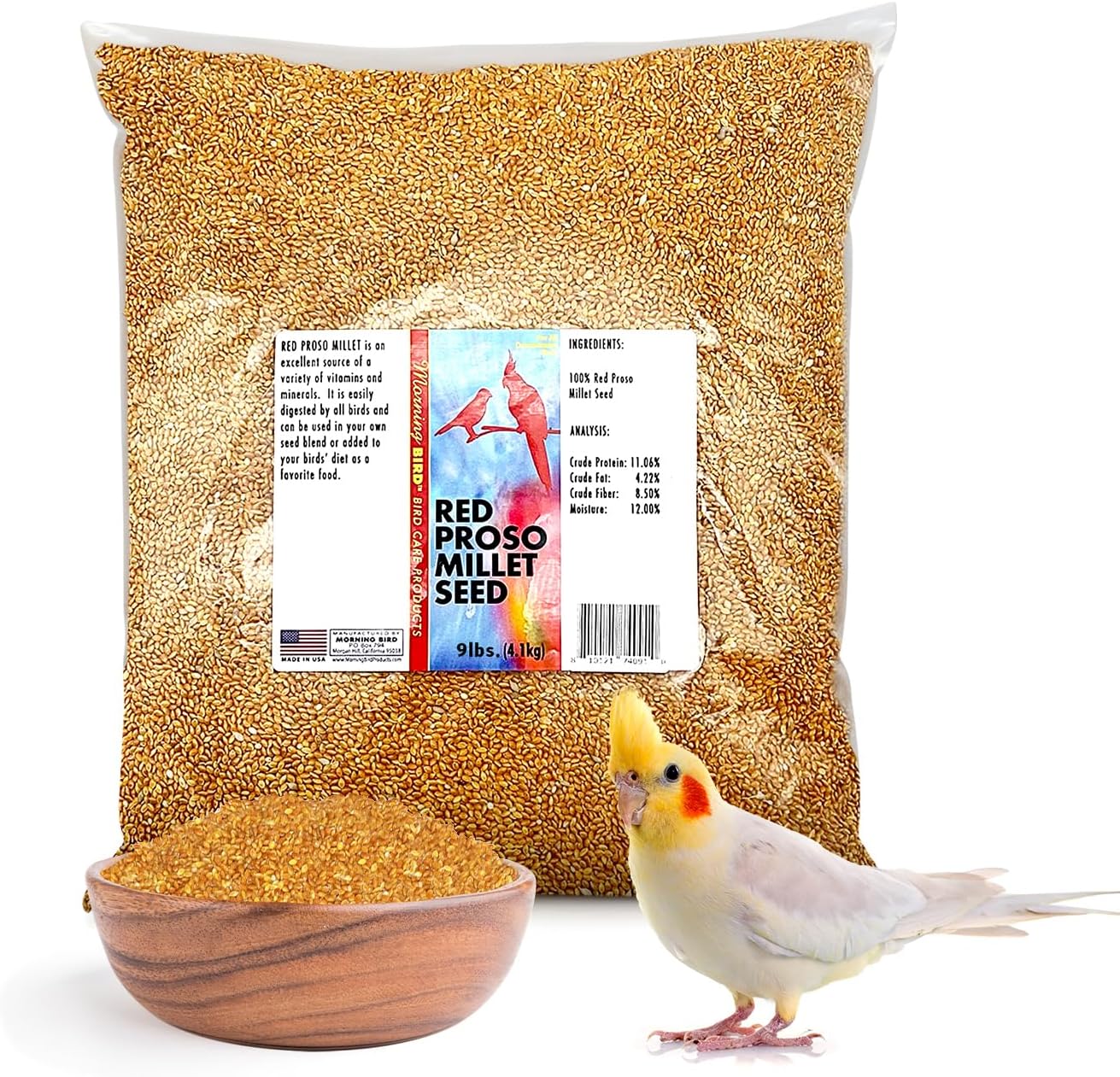 Morning Bird Red Proso Millet 9 lbs – Natural Bird Seed – Supports Feather Growth & Balanced Nutrition – Great Flavor, Energy Dense - Ideal for Finches, Parakeets & Pet Birds