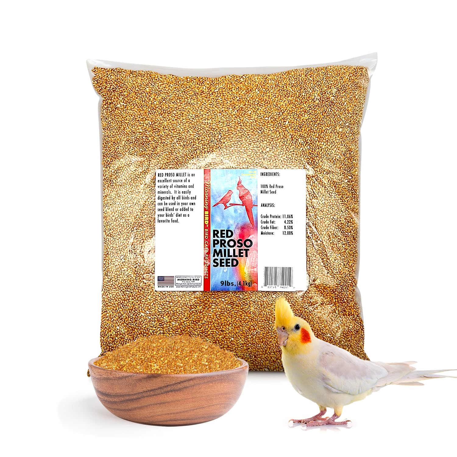 Morning BirdRed Proso Millet Bird Seeds 9 lbs – Healthy & Nutritious Pet Bird Food - Bird Seeds for Feather Growth – Perfect for Finches, Parakeets & Other All Pet Birds