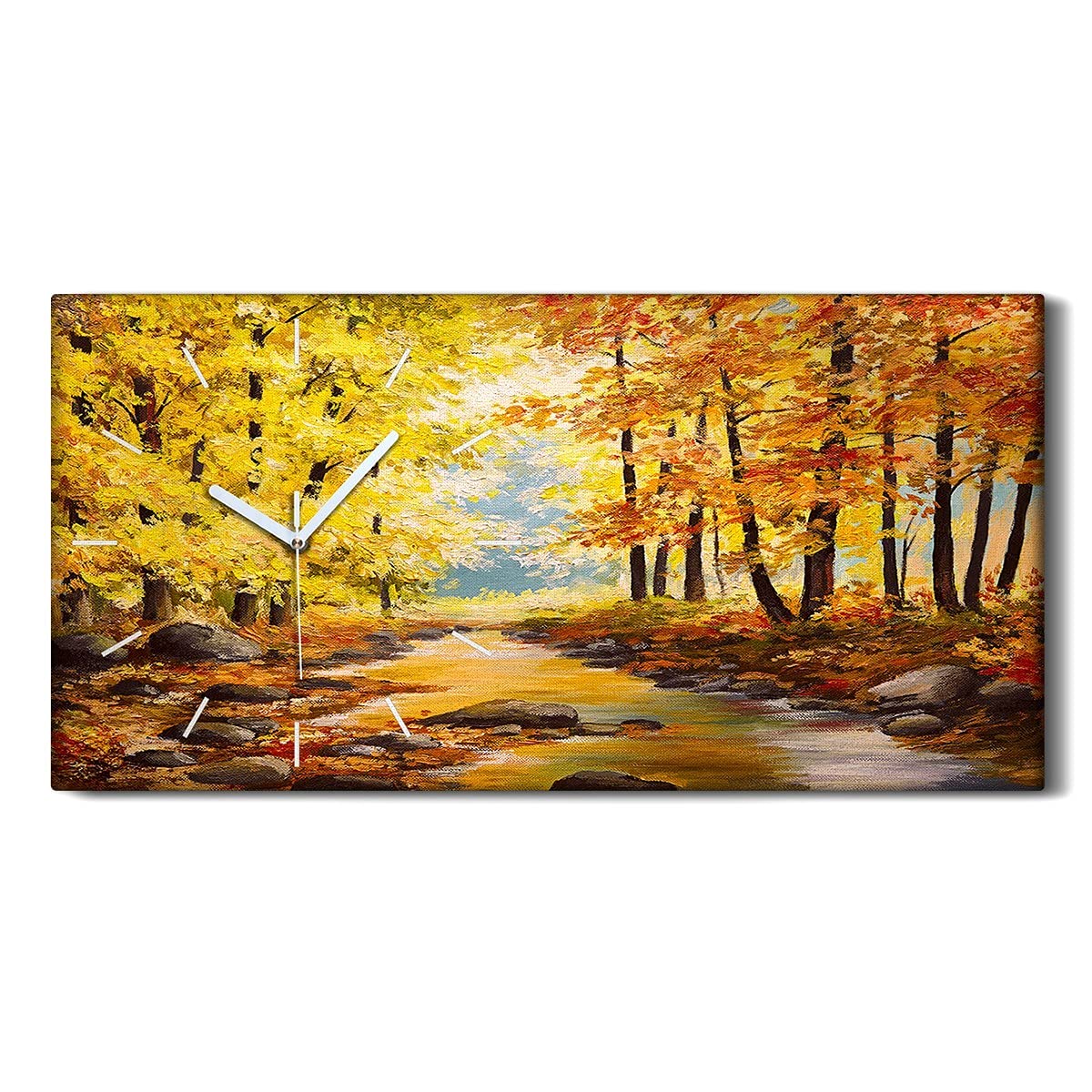 Horloge sur Toile Décorative Salon Moderne Image Art Mural Peinture Huile Forêt 60x30