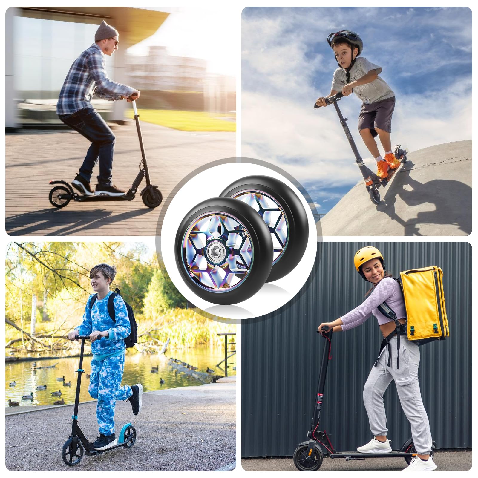 2 roues pour trottinette stunt 110 mm, roues de rechange colorées pour scooter 88A pour stunt avec roulements ABEC-9, roulements en aluminium, roues de rechange compatibles avec tous les scooters