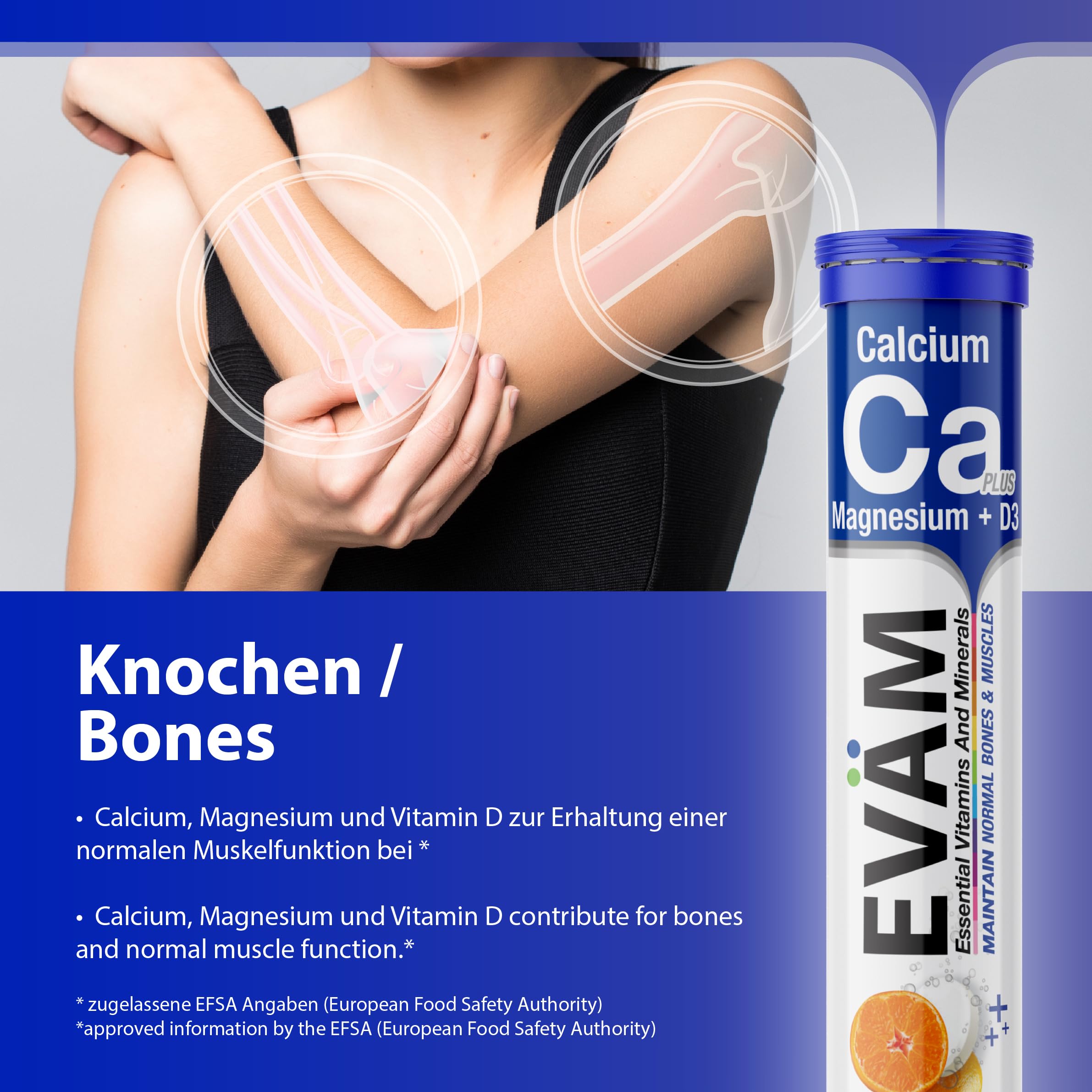 Calcium Magnesium D3 Brausetabletten I Geschmack Mandarine I 24x 15 Stück I Nahrungsergänzungsmittel zur Unterstützung von Knochen und Muskeln I für Vegetarier geeignet I Made in Germany