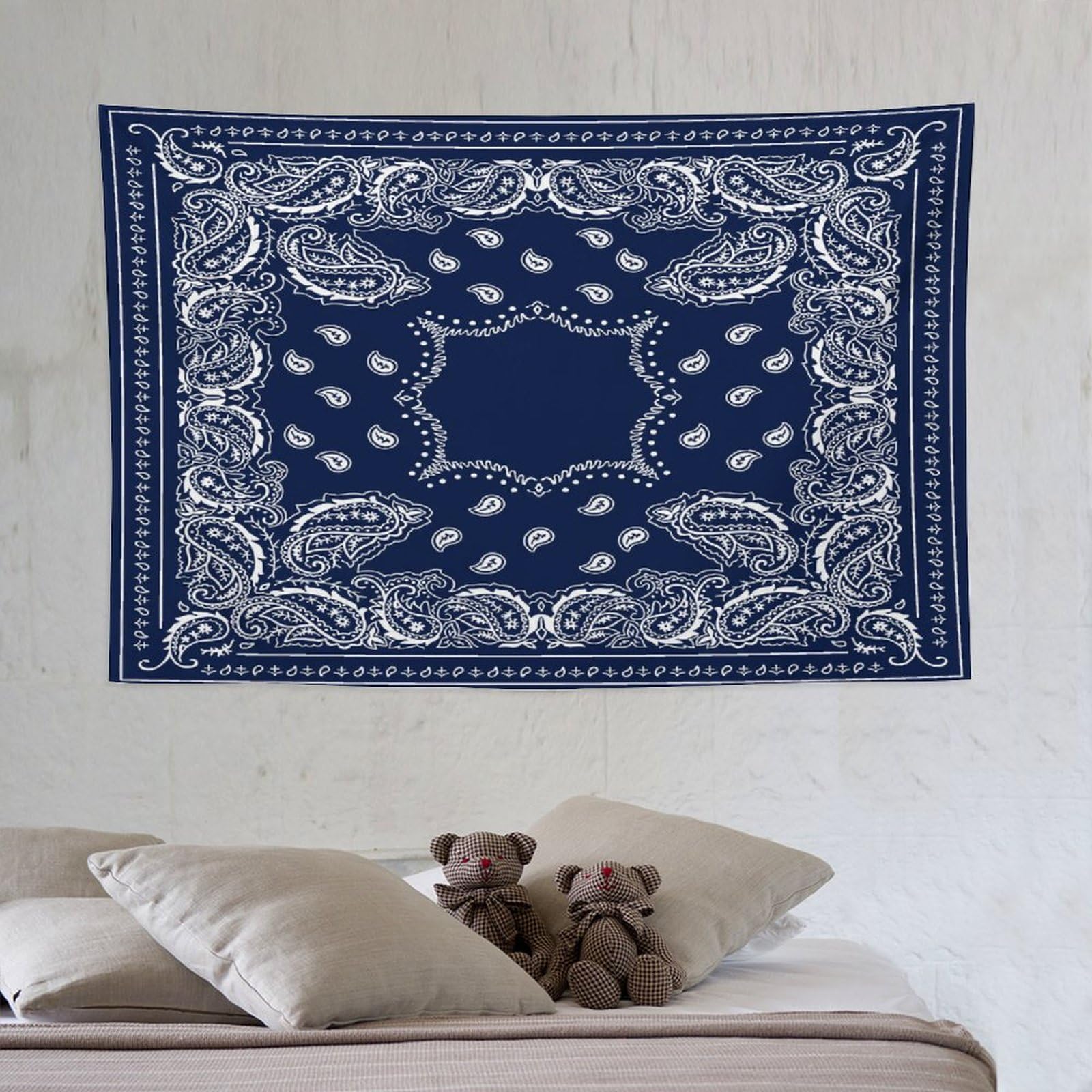 KWQDOZF Bandana Tapestry Wall Hanging Bandana Navy Blue And White Tapestries Home Decor for Living Room Bedroom Apartment Farmhouse Dorm 40"x60"