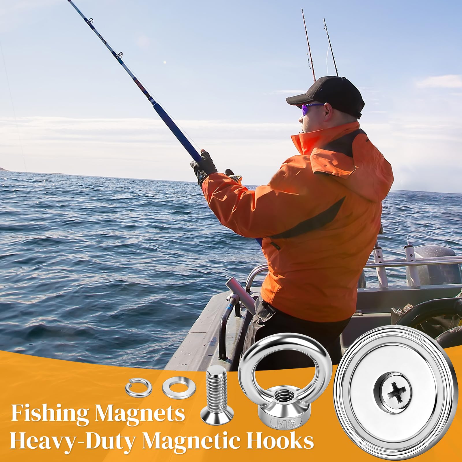 MIN CI Magneti forti da 36 mm, 12 ganci magnetici extra forti 55 kg (121 lb), forza adesiva al neodimio, magnete per pesca magnetica con occhiello, gancio magnetico, forte magnete per campeggio