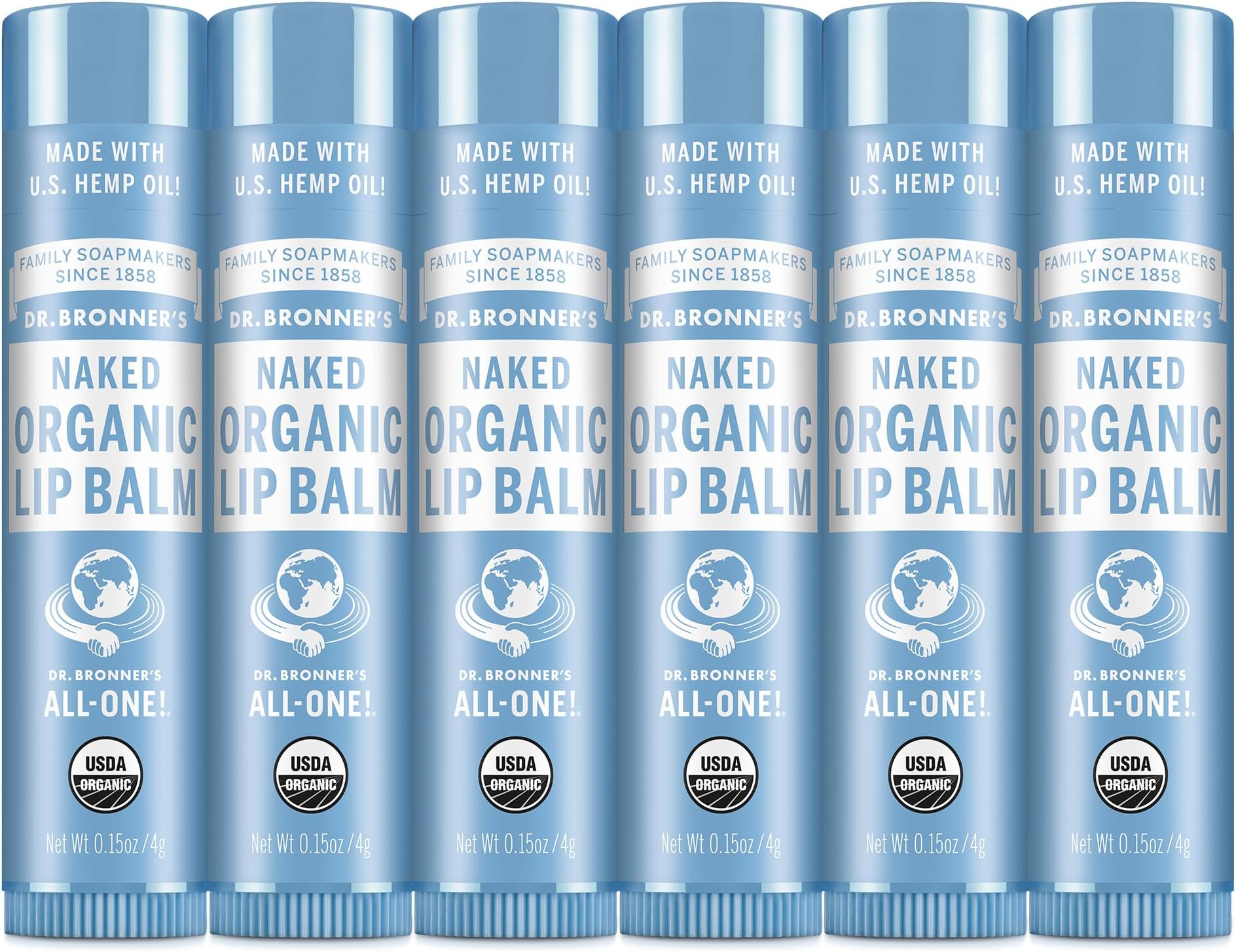 Dr. Bronner’s Organic Lip Balm 6-Pack (.15oz) Natural, Moisturizing, Petroleum-Free Lip Moisturizer with Beeswax & Avocado Oil for Dry Lips, Men & Women - Unscented