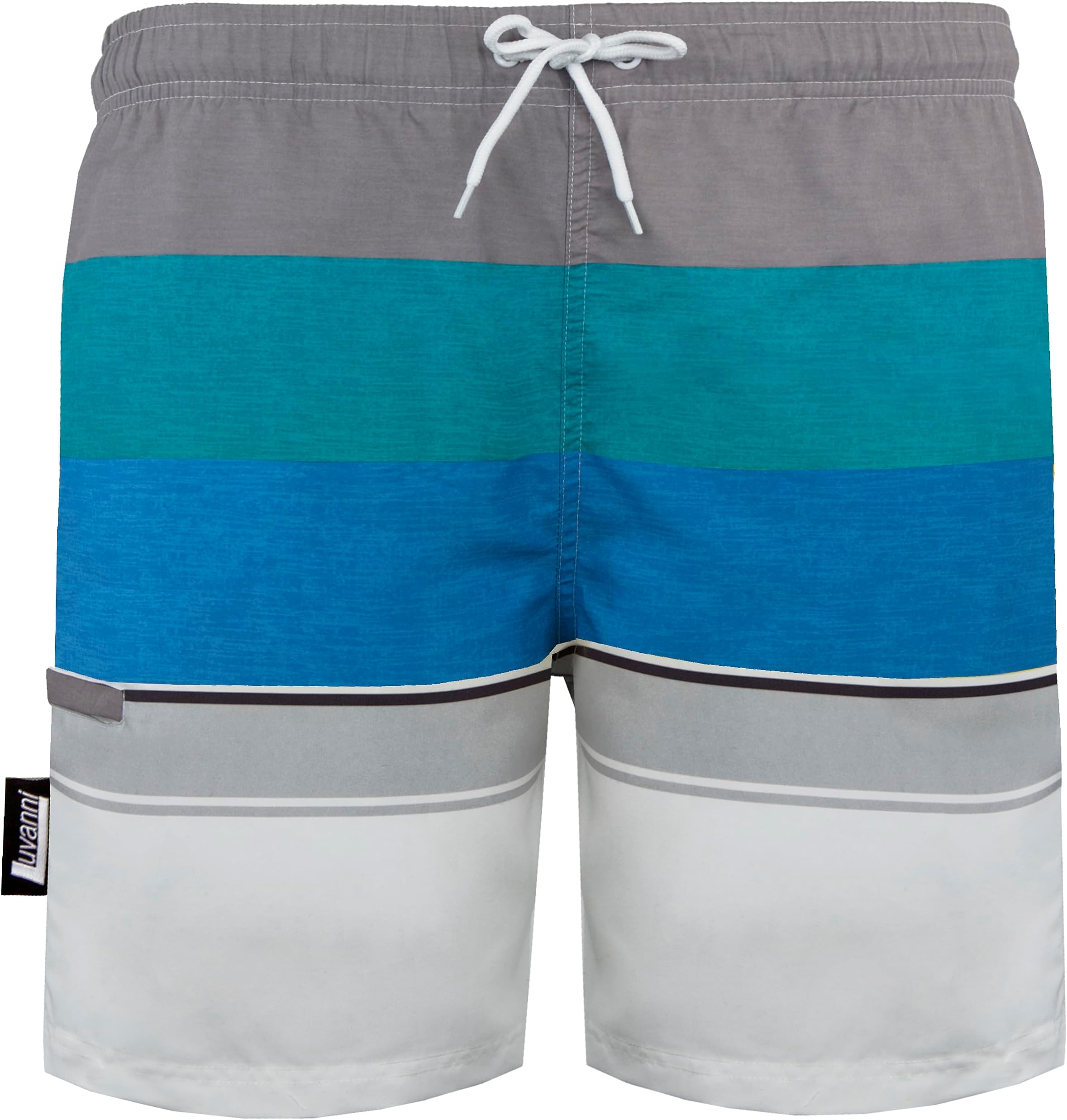 Swimming Trunks for Men Quick-Drying Swimming Shorts 600 with Drawstring Beach Shorts Board Shorts Swimming Trunks Men with Striped Pattern Blue Red Grey Stripes
