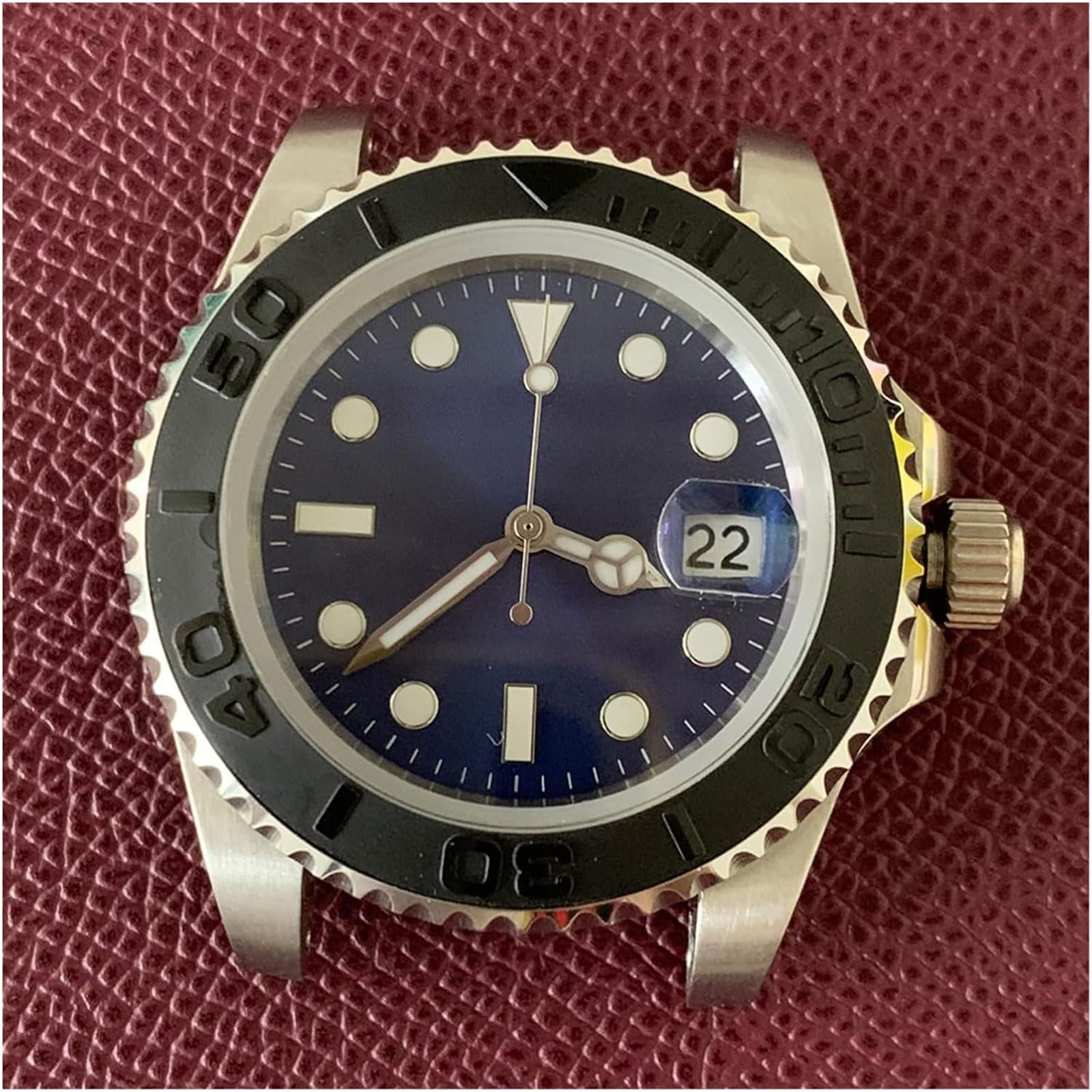 Orologio con movimento automatico, cassa in acciaio inossidabile da 40 mm, quadrante blu, lancette luminose, lunetta in ceramica, modifica uomo