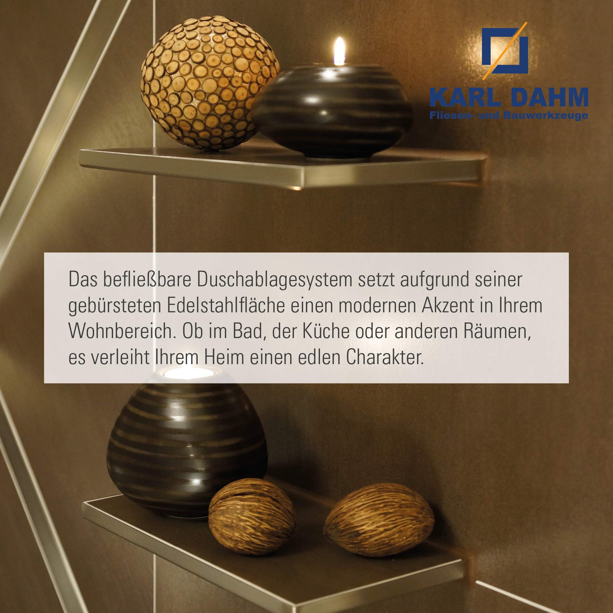 Karl Dahm 1 estante de ducha para azulejos de 300 x 115 mm (rectangular), estante de ducha sin agujeros, estante de ducha de acero inoxidable, accesorios de ducha y accesorios de baño sin taladrar,