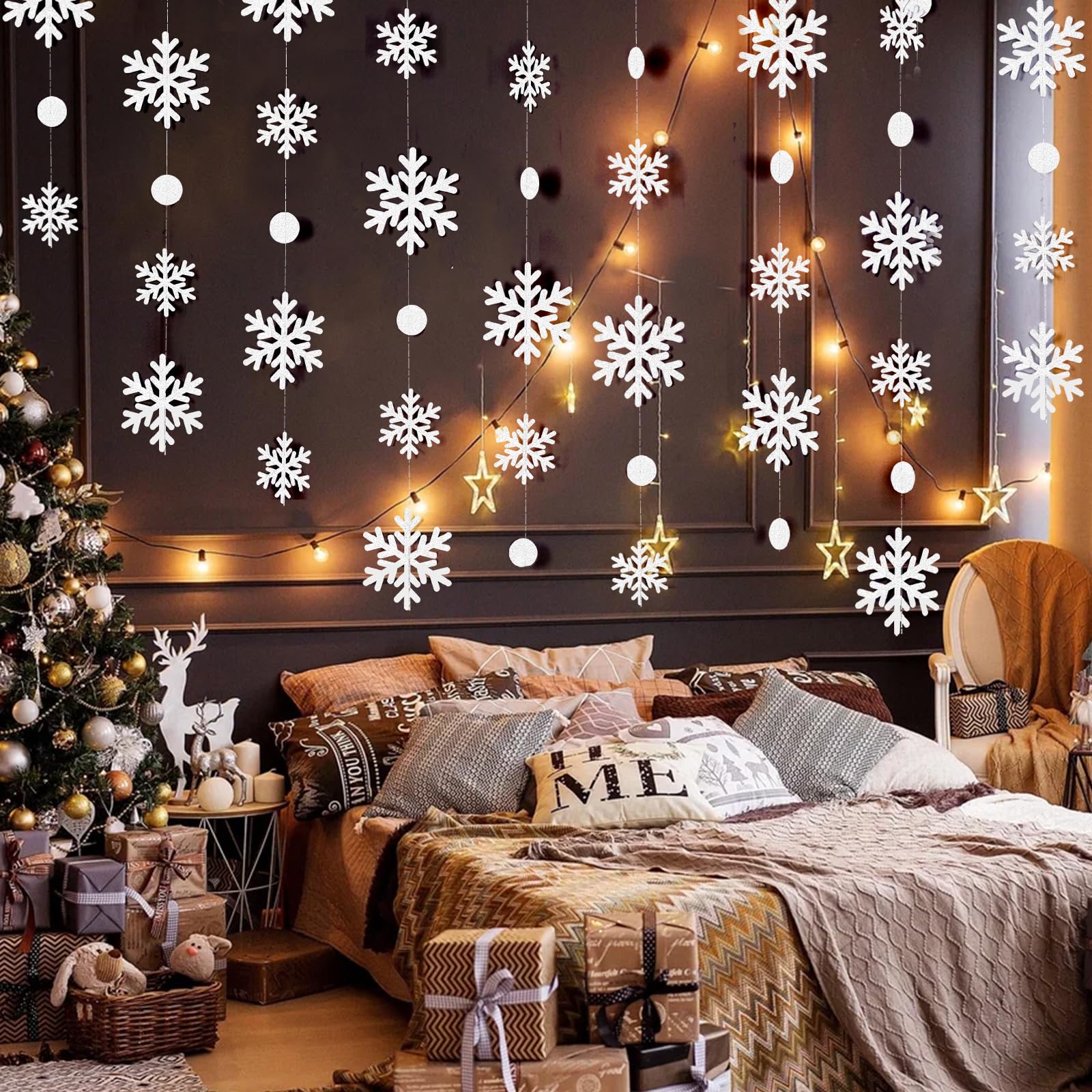 Paquete de 8 guirnaldas colgantes de copo de nieve con purpurina para invierno, Navidad, decoración de fiesta de invierno del país de las maravillas, cumpleaños congelados, suministros de fiesta,