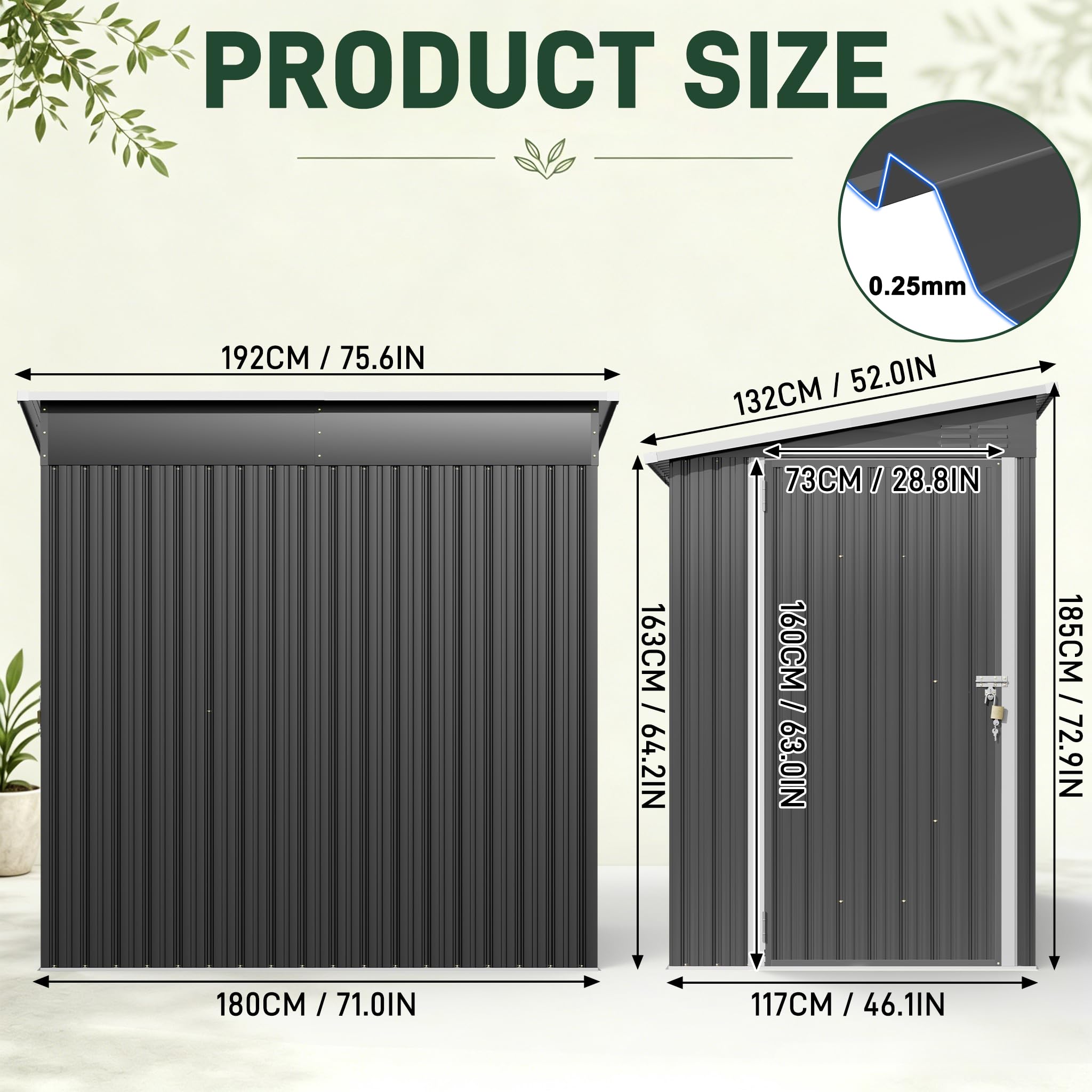 UISEBRT Capanno in metallo, 4 m³, 192 x 132 x 185 cm, resistente alle intemperie, con tetto inclinato e aperture di ventilazione, casetta da giardino chiudibile per attrezzi da giardino, attrezzi e
