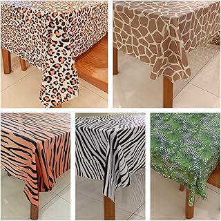 KYMY 5pcs Animal Print Table Covers,Safari Animal Tablecloth,Jungle Animal Striped Tablecloth,Zoo Print Tablecloth Party Supplies for Jungle Animal Theme Birthday Party (Black Green)