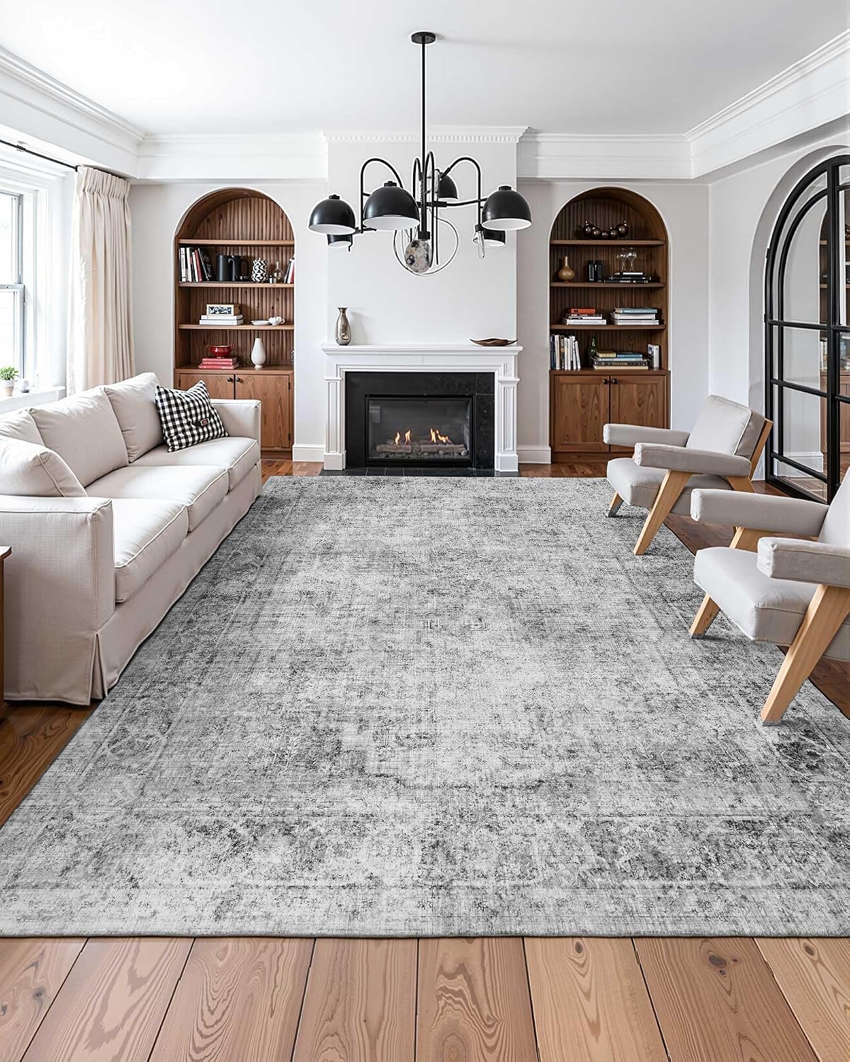 VEVOR 9 x 12 ft Area Rug for Living Room, Gray Large Washable Boho Rug Non-Slip and Tear-Resistant Soft Carpet Pet & Child Friendly Bohemian Area Rugs Indoor Mat for Bedroom Kids Room Office