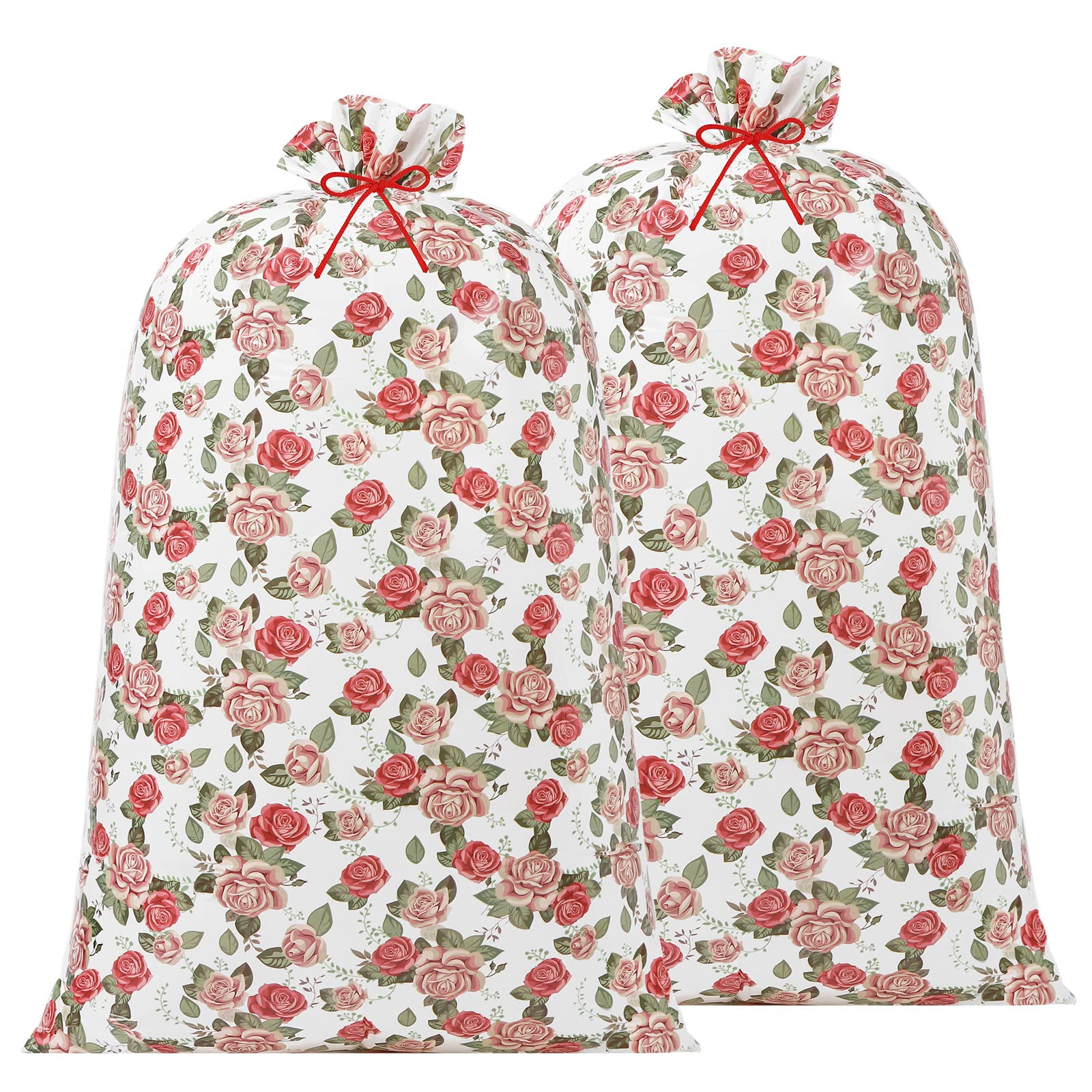 Leinuosen 2 Pcs 70 Inches Jumbo Gift Bag Large Pink Oversized Plastic Floral Gift Bags with Ropes Extra Large for Mother Day Wedding Birthday Baby