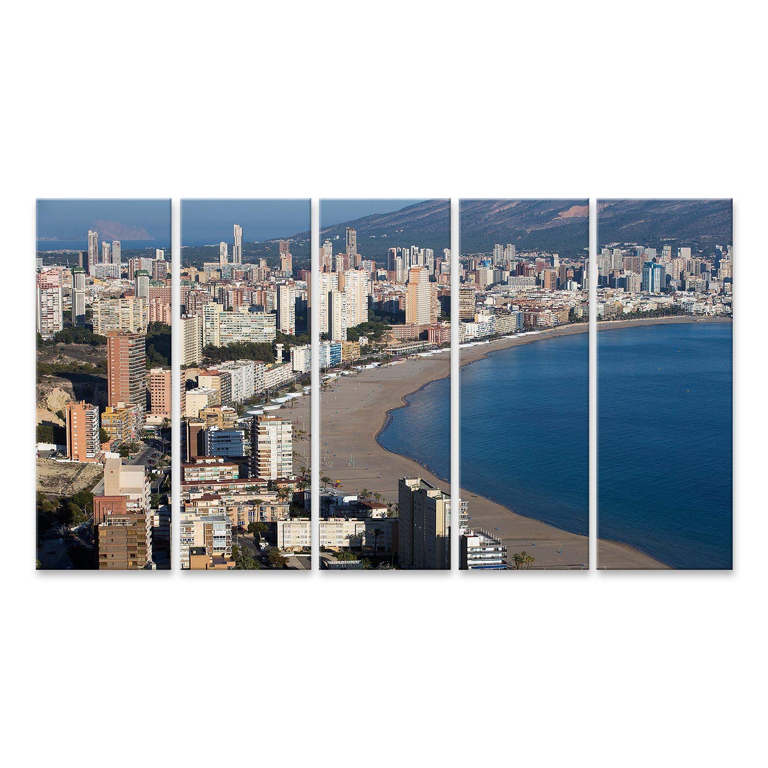 islandburner cuadro sobre lienzo La costa y el horizonte de gran altura de Benidorm Seaside Resort España cuadros murales carteles
