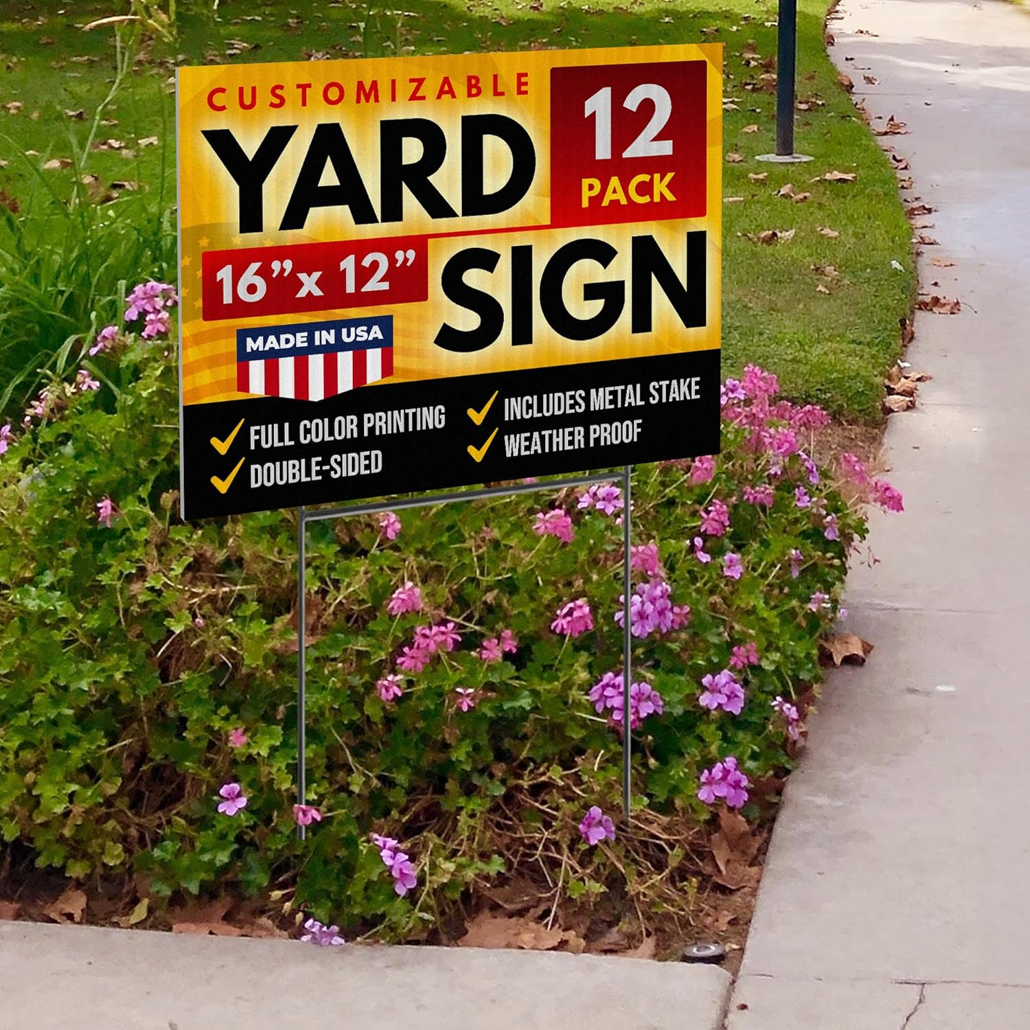 16"x12" Double Sided Custom Yard Signs with Stakes, Personalized Blank Yard Signs for Outdoors, Customized Full Color Corrugated Plastic Signs for Business p (12-Pack)