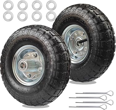 10" Heavy Duty 4.10/3.50-4 Pneumatic Tires & Wheel Set for Gorilla Cart Tires, Garden Carts, Hand Trucks, Snowblower Wheels | 5/8" Bearings, 2.2" Hub Offset 2-Pack