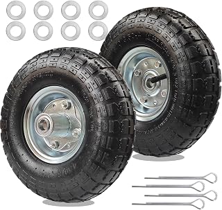 10" Heavy Duty 4.10/3.50-4 Pneumatic Tires & Wheel Set for Gorilla Cart Tires, Garden Carts, Hand Trucks, Snowblower Wheels | 5/8" Bearings, 2.2" Hub Offset (2-Pack)