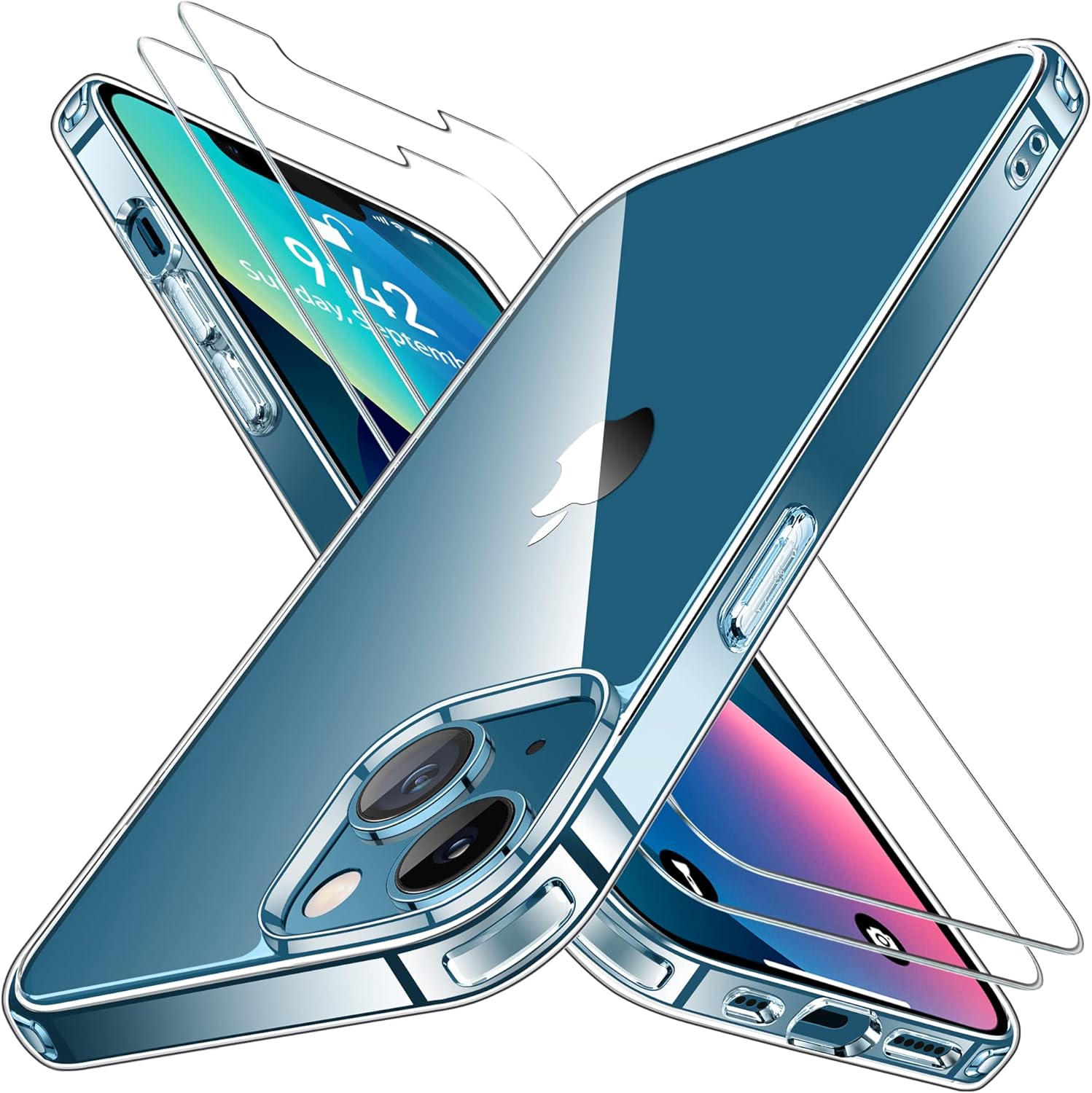 Niphabe Coque Copatible Avec IPhone 13 Avec 2 Verre Trepé Anti