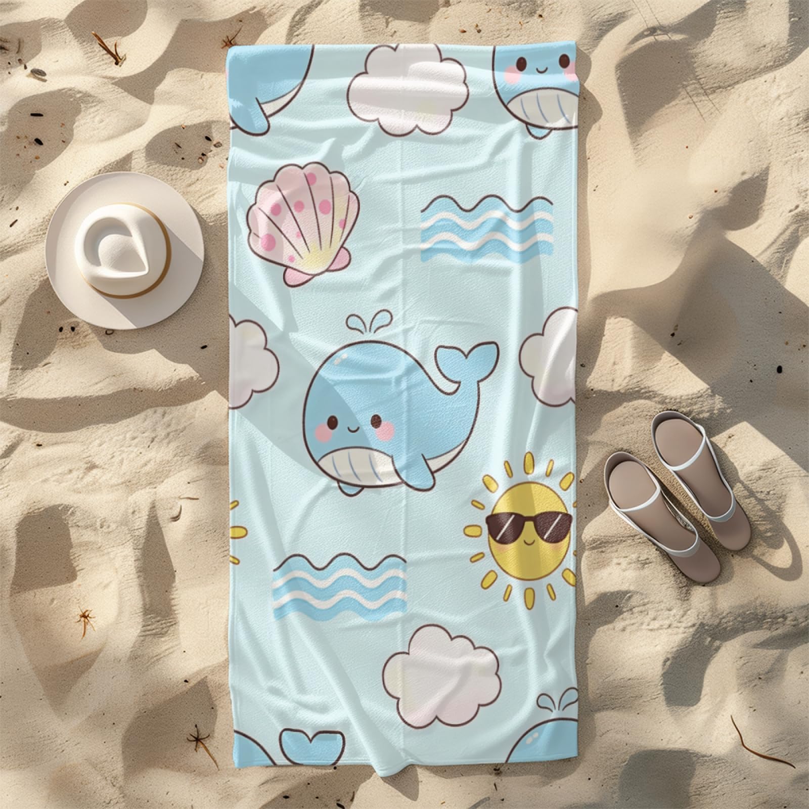 Beach Towels for Adults Extra Large Whale Shells Microfibre Quick Dry Towel for Adults,Pool Swimming Travel Towels,Sand-Resistant, Absorbent, Lightweight