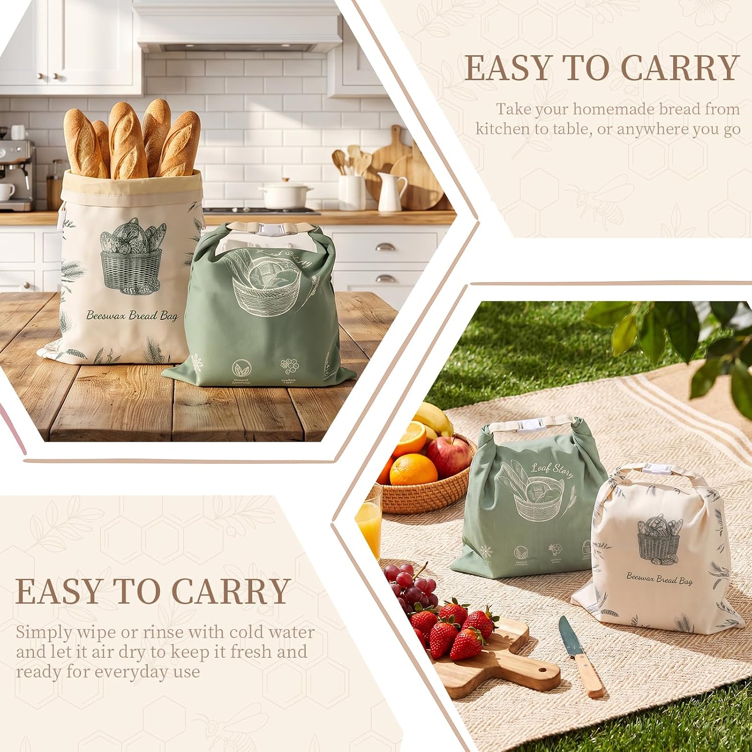 Beeswax Sourdough Bread Bags for Homemade Bread, XL Reusable Bags, 2 Pack image 3