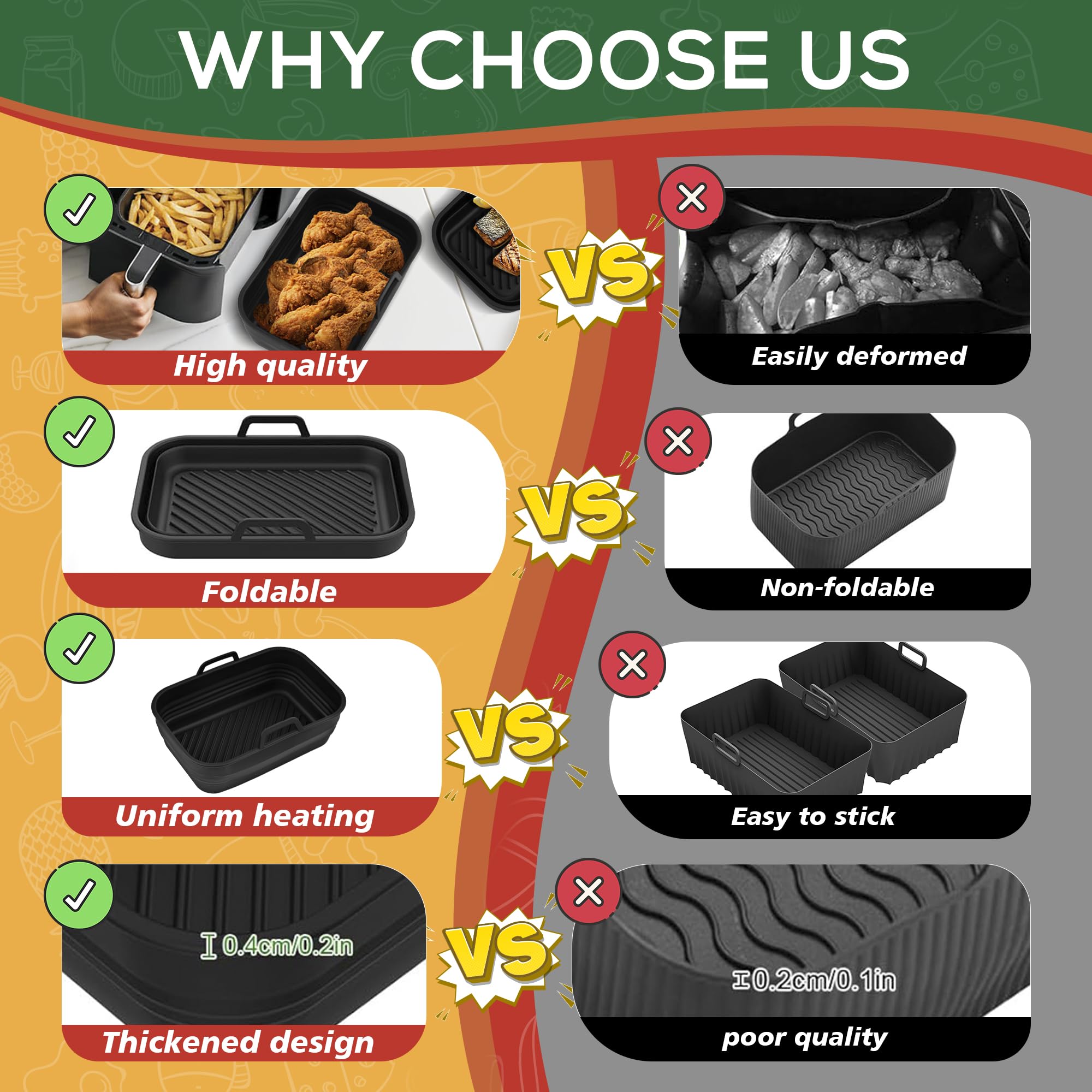 Projectierooster voor Ninja Foodi AF400EU & AF451EU, 2 stuks, herbruikbaar, accessoires, airfryer, siliconen airfryer, ter voorkoming van spatten, vet (zwart