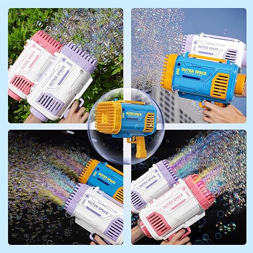 Miniatura 6 de Pistola de burbujas de bazuca con solución de lucesburbujas, 69 agujeros, pistolas de burbujas, juguetes para niños y niñas a partir de 3 años,