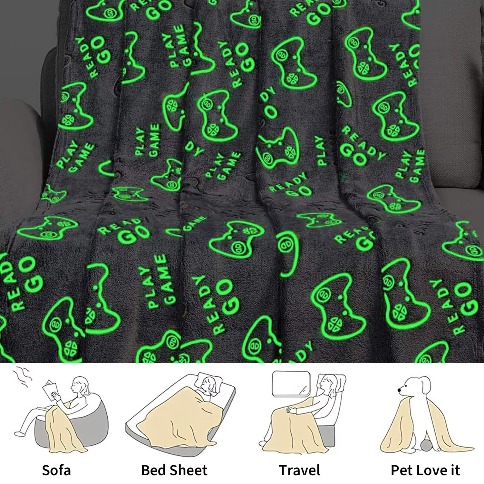 Azuza Gaming-Decke – Leuchtet Im Dunkeln, 127x152 Cm, Weiches Fleece, Mit Gamer-Sprüchen, Geschenk Für Teenager