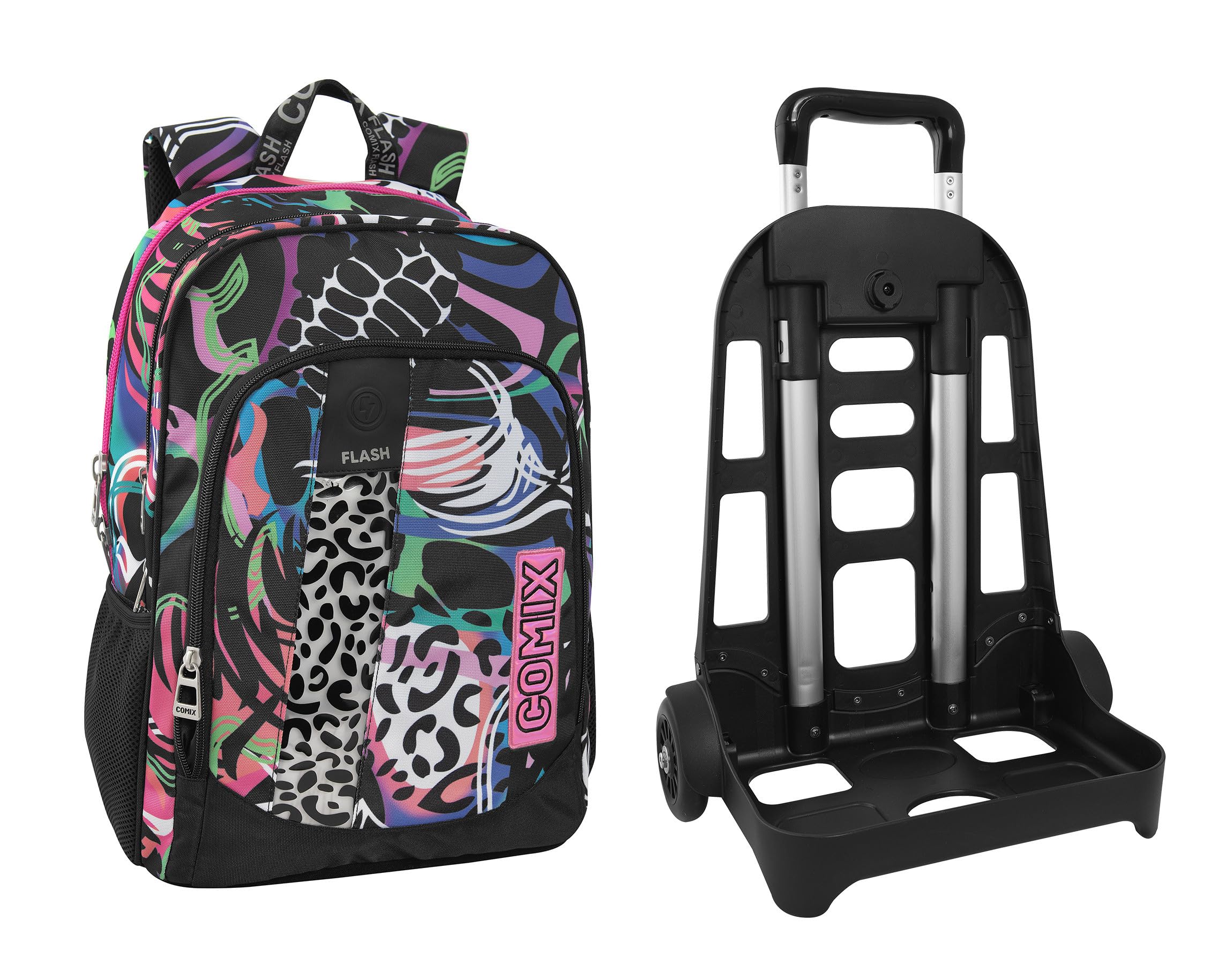 Trolley Scuola Media COMIX FLASH - Zaino Con Trolley Staccabile E  Regolabile In Altezza, Con Manico E Spallacci A Scomparsa, Ampio Vano -  Zainetto Bambina E Bambino Zaino Scuola, Nero/Giallo, 32x52hx23 Zaino, image size:2288x1830