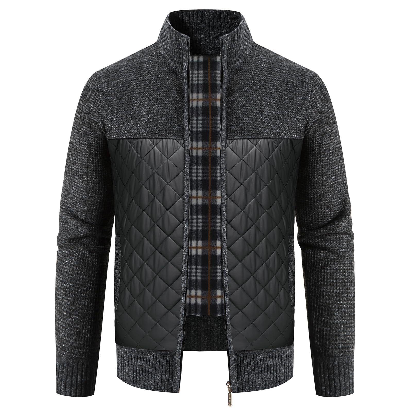 KUDORO Cardigan Gilet Homme Cardigan en Tricot Ouvrez-Front Zippé avec Col Montant Tricoté Chaude Veste d'hiver Doublé en Polaire