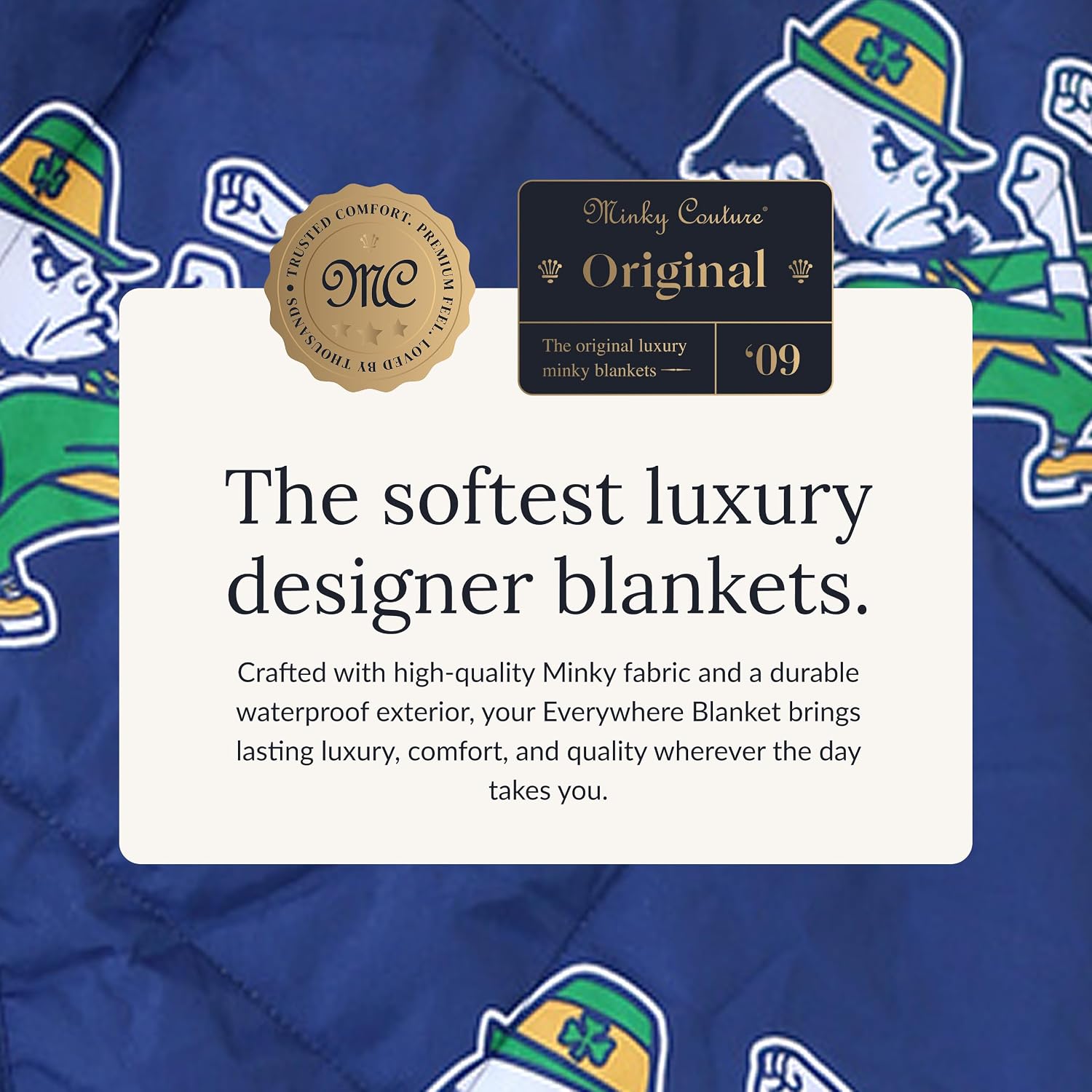 Minky Couture Hooded Stadium Everywhere Blanket - College Sports-Themed Blanket - Detachable Hood & Hand Holds - Warm & Portable - Extra Plush Fabric - Quilted Backing - Notre Dame Fighting Irish