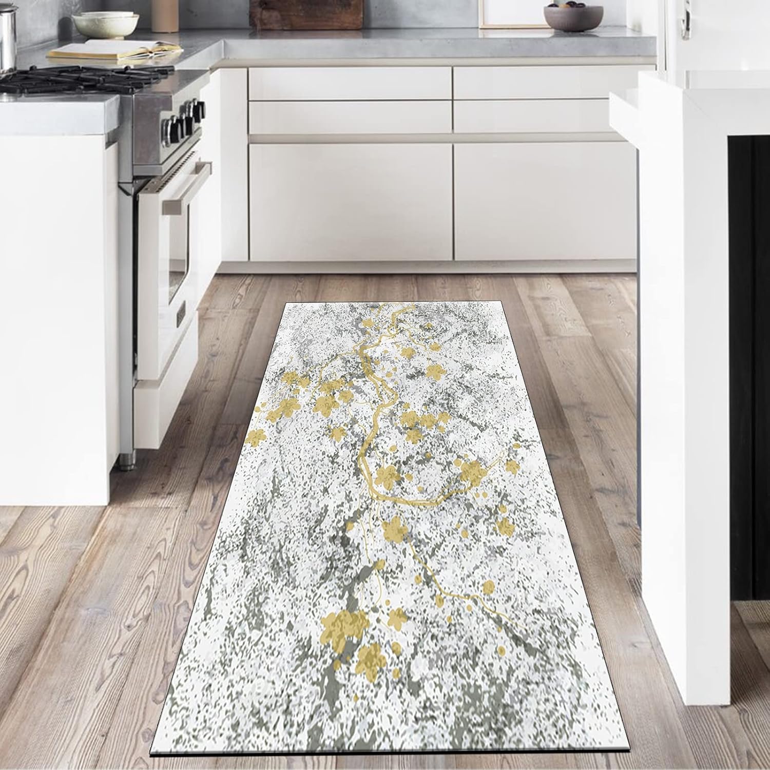 Stair Runner Carpet Non Slip 4'x20' White Gray BloomingLong Runner Rugs Non Skid for Hallway