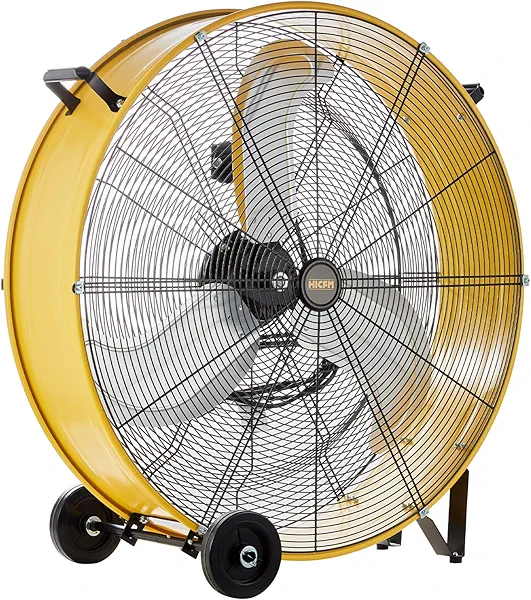 HiCFM 13000 CFM 30 inch Heavy Duty High Velocity Barrel Floor Drum Fan With Powerful 1/3HP Motor, 9ft Cord, 5in Solid Wheels for Workshop, Garage, Commercial or Industrial rooms - UL Safety Listed
