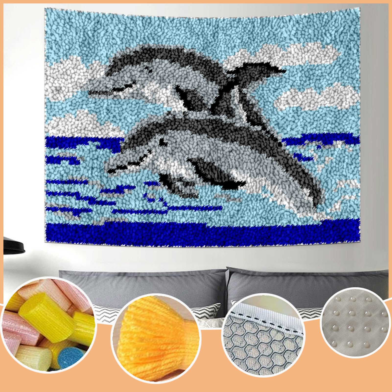 QUIYAEZY Zestawy haczyków z zatrzaskiem dla dorosłych, duży zestaw do produkcji dywanów dla początkujących, zestawy dywaników do haftu krzyżykowego, rękodzieło, dywan do dekoracji domu, 40 x 70 cm