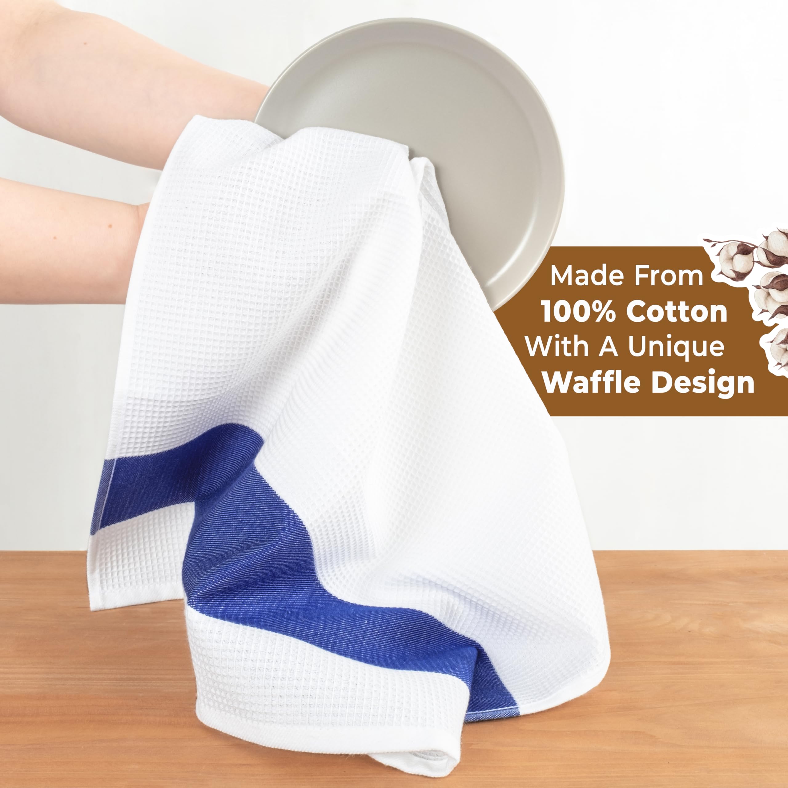 American Soft Linen Paños de cocina, 100 % algodón, paquete de 4 paños de cocina suaves, absorbentes, de secado rápido, color azul marino