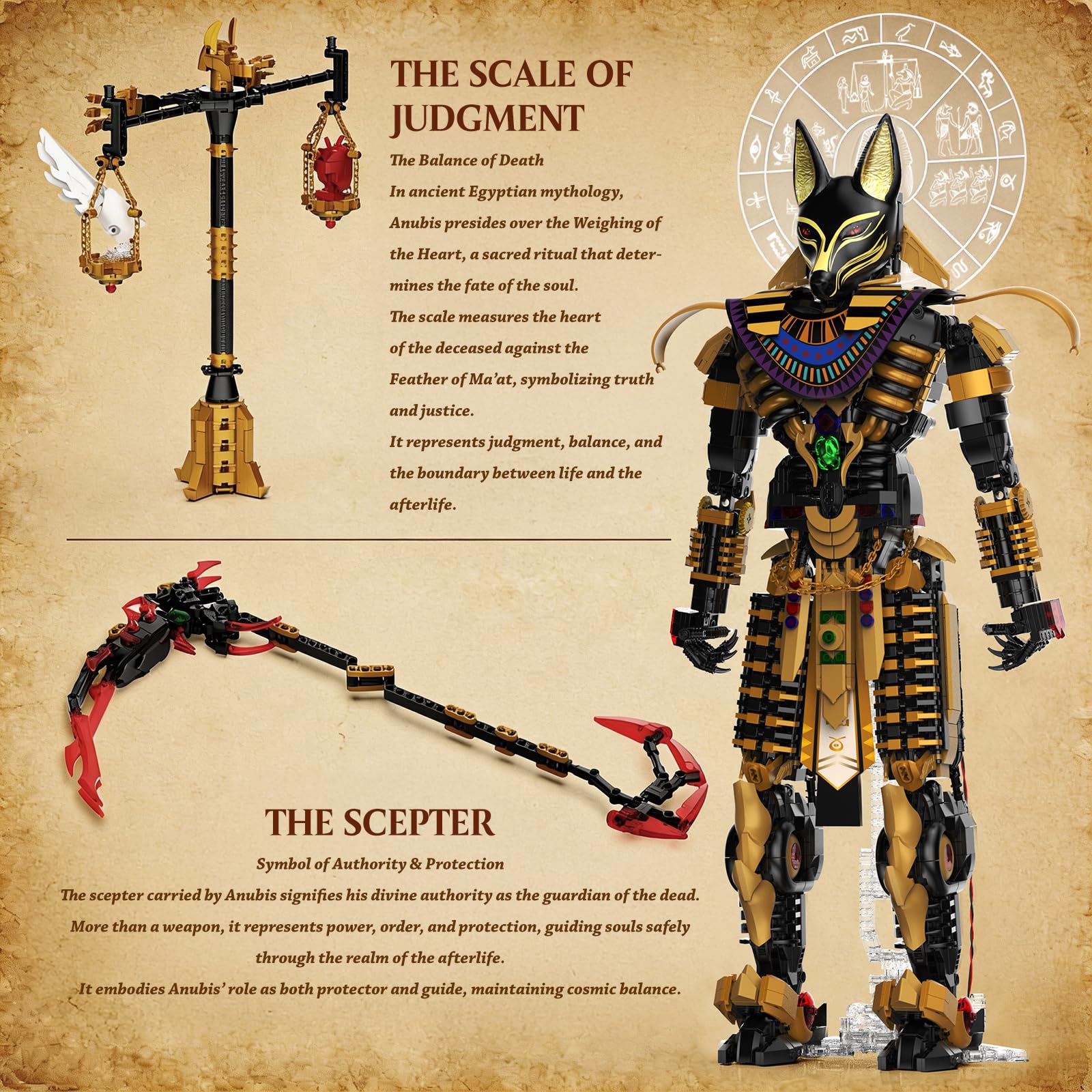 JMBricklayer Anubis Bausteine Erwachsene, Altes Ägyptischer Gott Figur Bauspielzeug, Groß Mythisch Ägypten Hundekopf Statue Dekor Modell, Höhe 66cm, Bausatz Geschenke für Mythologie Liebhaber