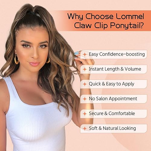 Miniatura 6 de Lommel Extensión de cola de caballo con clip de garra para mujer, extensiones de cola de caballo onduladas de 20 pulgadas de largo, extensiones de