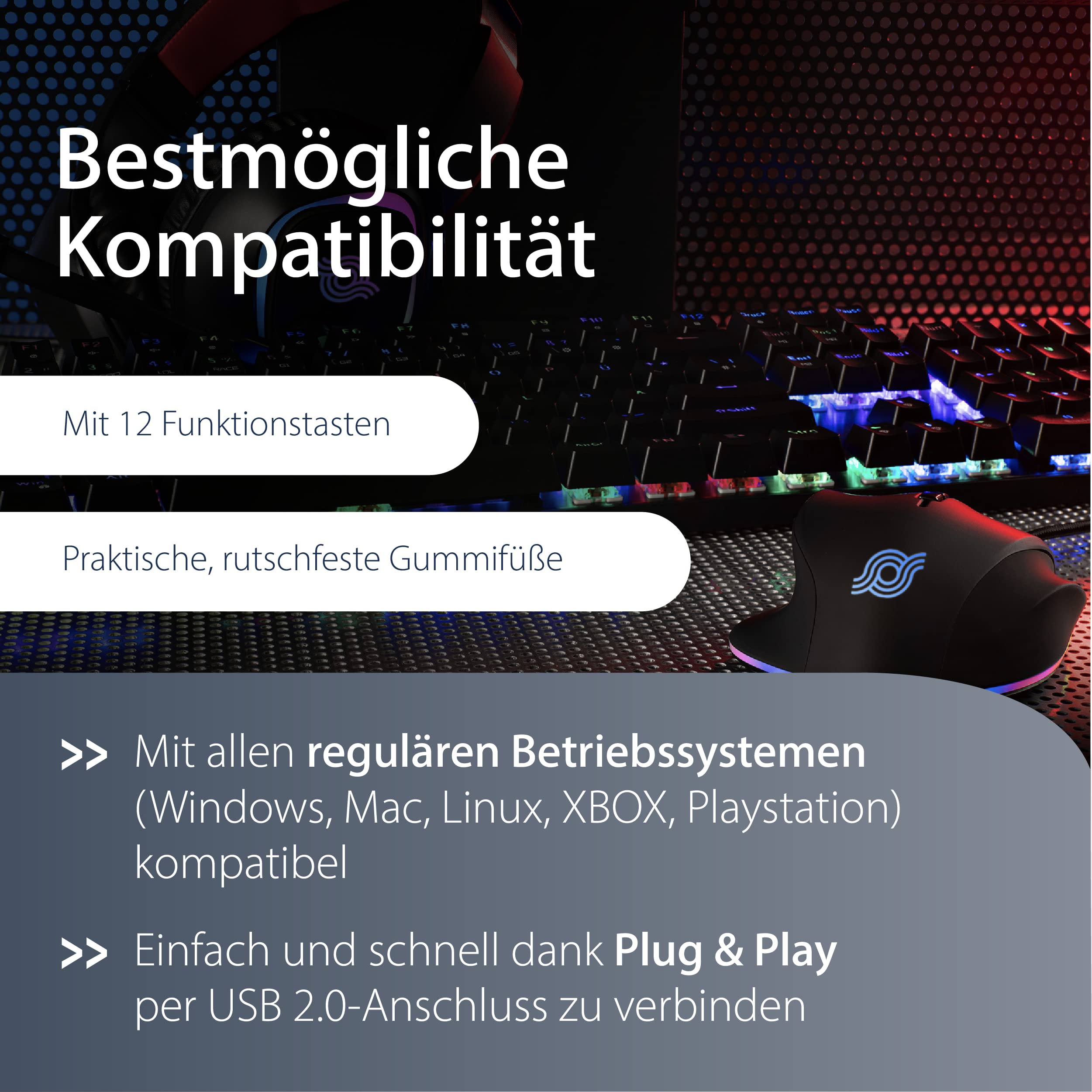 MediaRange Gaming Series - Tastiera meccanica cablata con 104 tasti e 14 modalità di colore, QWERTY (UK), nero/argento