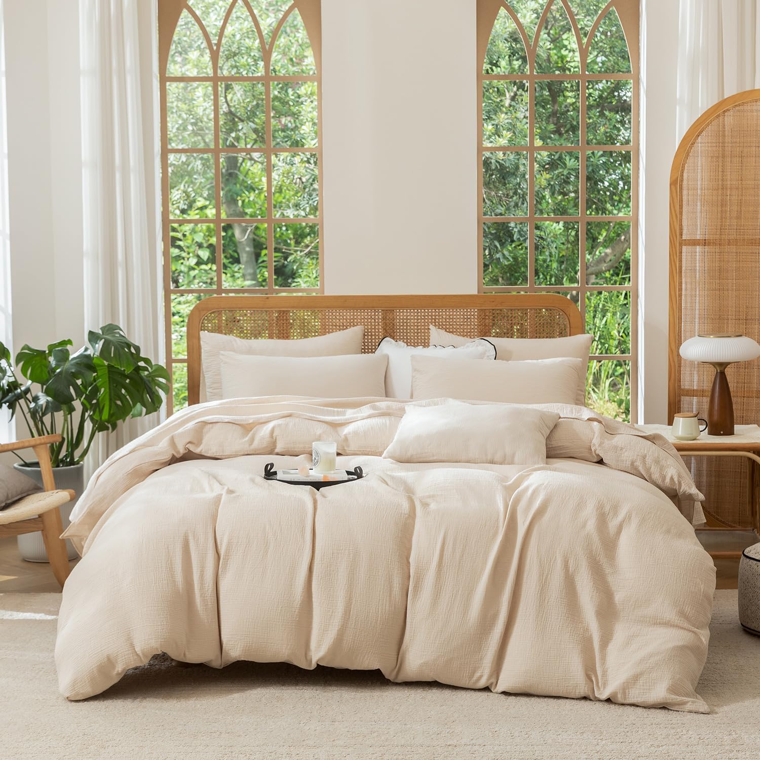 queen duvet cover set beige texture close up