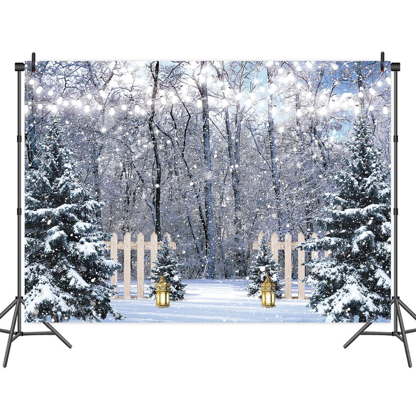 BUTEN Toile de fond de scène d'hiver au pays des merveilles de la neige, sapin, forêt, arrière-plan pour photographie de Noël, Nouvel An, fête, portrait, studio photo, accessoires (300 x 240 cm)