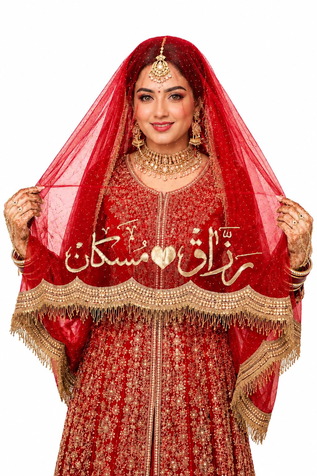 custom Customised Name Bridal Dupatta | 3M Soft Net Circular Veil | Stone Work & Sequin Lace Border | Bride Entry & Reception | All Language Customization-picture-50