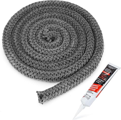 Stanbroil Junta para estufa de leña, sello de cuerda de fibra de vidrio impregnado de grafito de 34 x 84 pulgadas y kit de junta de cemento de alta