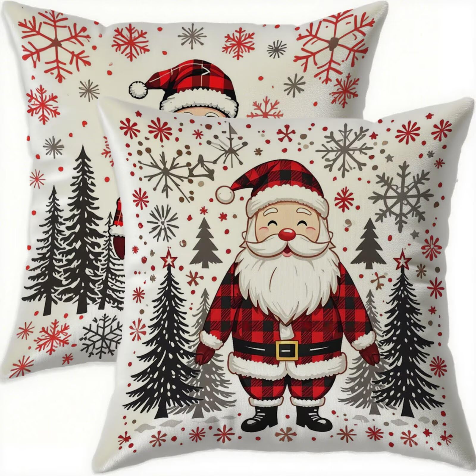 Taies d'oreillers Noël 80x80 rouge imperméable velours pour canapé