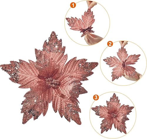 Miniatura 7 de Juego de 10 palitos de flores artificiales de Navidad grandes con purpurina para decoración del árbol de Navidad, guirnalda de corona de Año Nuevo