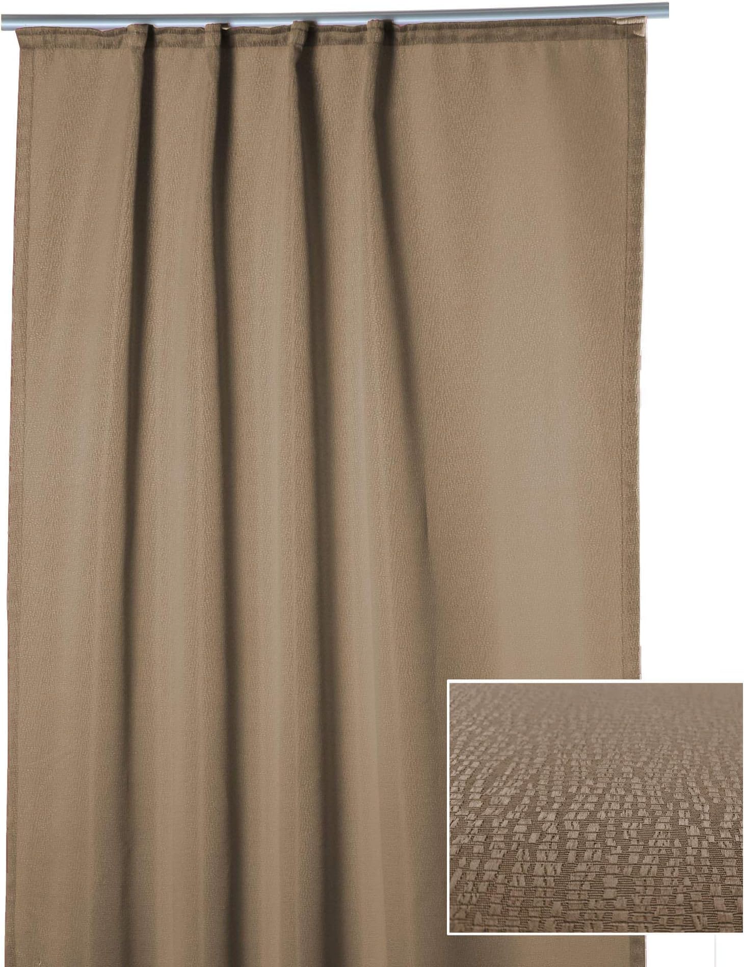Regal Damask Textured Thermal Curtain Polar Fleece Opaque Ruffle Tape 140 x 245 cm, Fabric, taupe, ca. 140 x 245 cm
