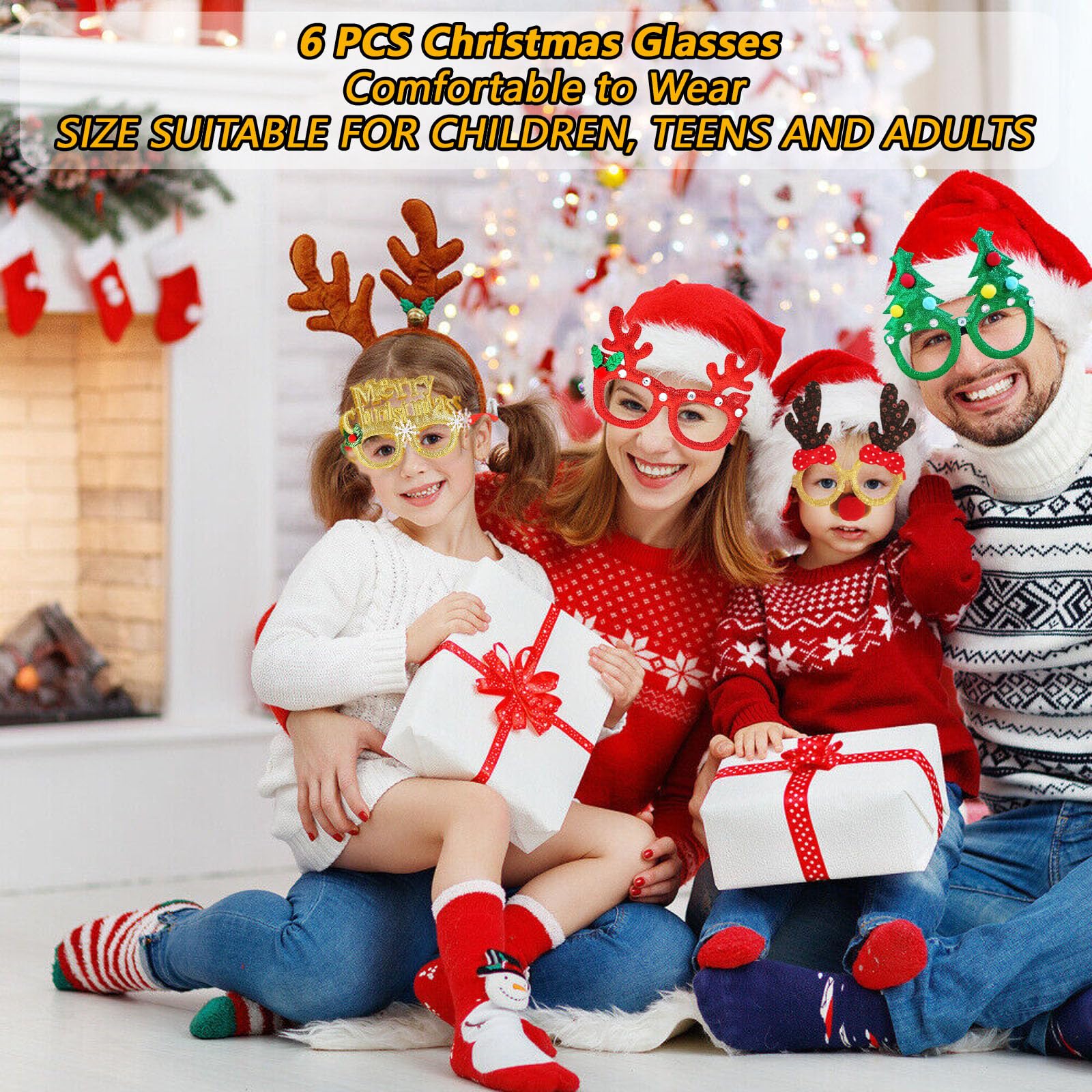 LMSHOWOWO 6 Pieces Christmas Glasses, Glitter Party Glasses Frame, Xmas Novelty Eyeglasses, Fancy Dress Costume Decoration - Image 2
