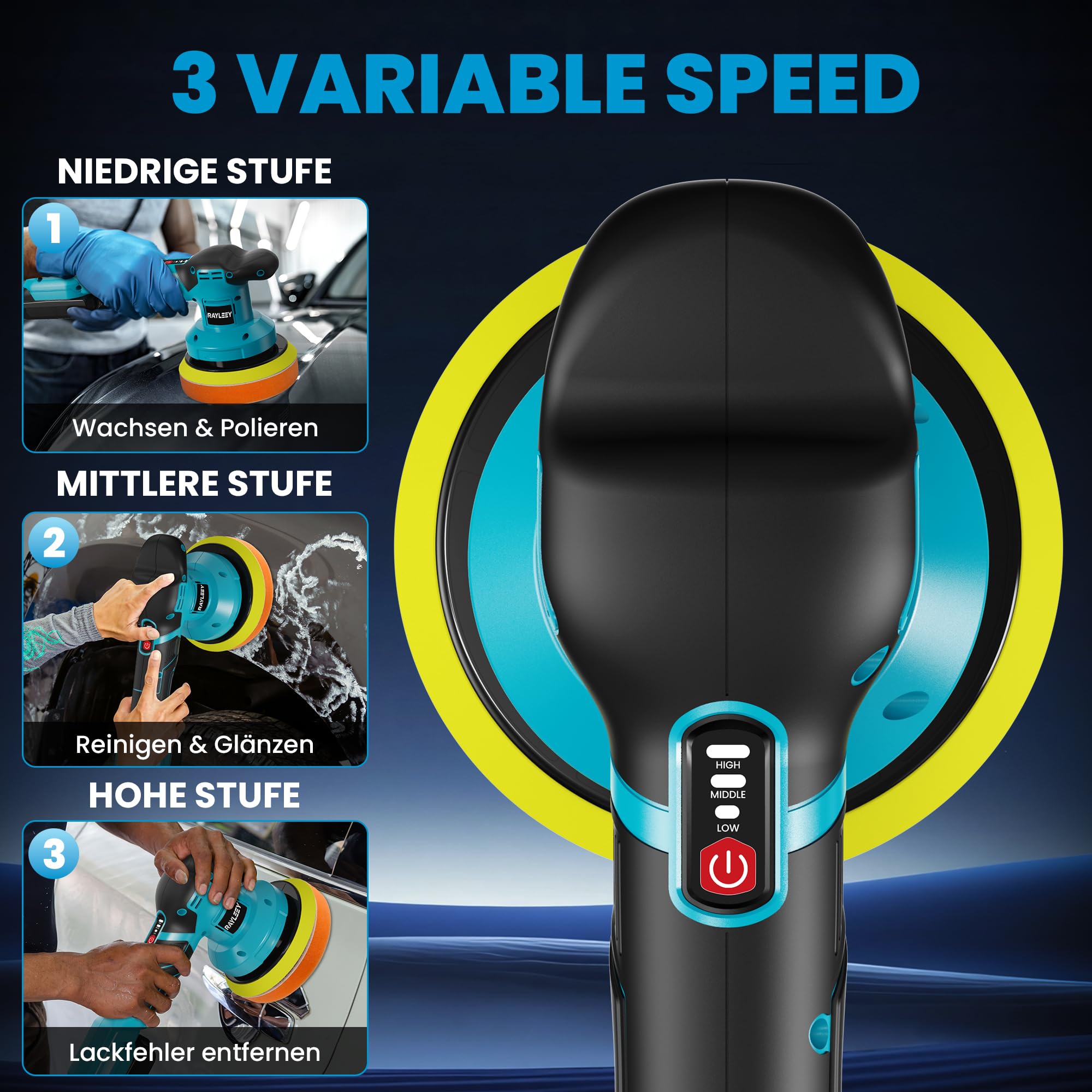 Poliermaschine Auto für Makita 18V LXT Akku,150mm Exzenterpolierer mit 2×21V 2000mAh Batterien, 3 Geschwindigkeiten Polierset für Auto Detailpflege, Boot & Lackkorrektur