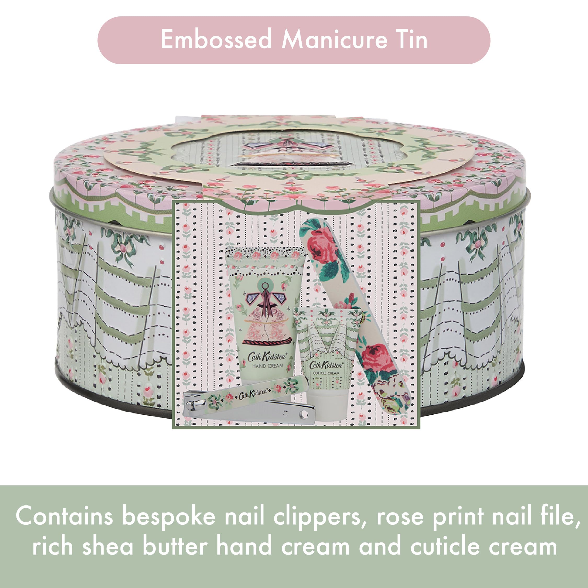 Cath Kidston Hand Cream 30ml, Cuticle Cream 15ml, Emery Board and Nail Clippers in Tin, Manicure Set, Shea Butter - Image 3